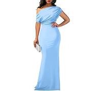 YMDUCH Elegante vestido de noche formal sin mangas con hombros descubiertos para mujer, Azul, S