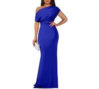 YMDUCH, Elegante Vestido de Noche para Mujer, sin Mangas, con Hombros Descubiertos, Largo y Formal, Azul Real, M