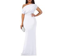 YMDUCH, Elegante Vestido de Noche para Mujer, sin Mangas, con Hombros Descubiertos, Largo y Formal, Blanco, Large
