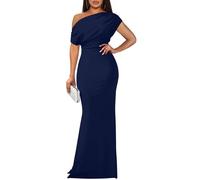 YMDUCH, Elegante Vestido de Noche para Mujer, sin Mangas, con Hombros Descubiertos, Largo y Formal, Marino, M