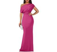 YMDUCH, Elegante Vestido de Noche para Mujer, sin Mangas, con Hombros Descubiertos, Largo y Formal, Rosa, XL