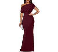 YMDUCH Elegante Vestido de Noche para Mujer, sin Mangas, con Hombros Descubiertos, Largo y Formal, Winered, S