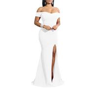 YMDUCH Vestido de Fiesta Formal Largo con Hombros Descubiertos para Mujer, Blanco, Medium