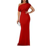 YMDUCH Vestido de Noche Elegante sin Mangas con Hombros Descubiertos para Mujer, Rojo, X-Large