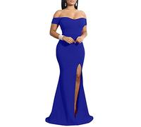 YMDUCH - Vestido de Noche Largo Formal con Hombros Descubiertos para Mujer, Azul Real, Large