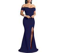 YMDUCH - Vestido de Noche Largo Formal con Hombros Descubiertos para Mujer, Marino, XXL