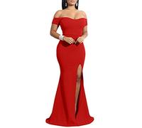 YMDUCH - Vestido de Noche Largo Formal con Hombros Descubiertos para Mujer, Rojo -, S