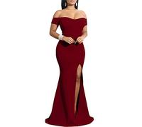 YMDUCH - Vestido de Noche Largo Formal con Hombros Descubiertos para Mujer, Winered, S