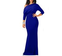 YMDUCH Vestido Formal de Noche Largo Sexy Elegante de Manga Larga Fuera del Hombro Bodycon de Las Mujeres, Azul Royal, Large