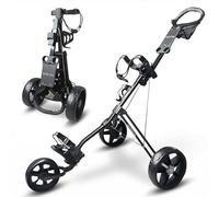 YMDXONE Carrito de golf de 3 ruedas con mango ajustable: diseño plegable, bolsillo de almacenamiento de malla, carrito de empuje ligero con soporte para tarjetas de puntuación/botella. Compacto para