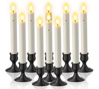 Yme Velas cónicas LED con sensor de atardecer a amanecer, paquete de 10 velas cónicas sin llama que funcionan con pilas con efecto de llama parpadeante y soportes resistentes para ventana del hogar