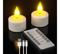 Yme Velas de Té LED Recargables USB, 2 Piezas Vela LED Efecto Llama Velas Electricas Decorativas con Mando a Distancia para Halloween Navidad Fiesta Hogar Cara Decoración