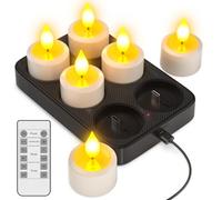 Yme Velas de Té LED Recargables USB con Base de Carga, 6 Piezas Vela LED Efecto Llama Velas Electricas Decorativas con Mando a Distancia para Halloween Navidad Fiesta Hogar Cara Decoración
