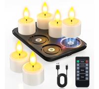 Yme Velas de Té LED Recargables USB con Base de Carga Magnética, 6 Piezas Vela LED Efecto Llama Velas Electricas Decorativas con Mando a Distancia para Halloween Navidad Fiesta Hogar Cara Decoración