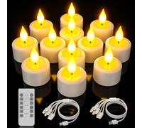 Yme Velas de té recargables con temporizador remoto, 12 velas LED parpadeantes sin llama con cables USB para el hogar, linterna, mesa, fiesta, dormitorio, decoración de vacaciones