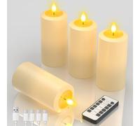 Yme Velas LED de Soplado Recargables USB, 4 Piezas Vela LED Efecto Llama Velas Electricas Decorativas con Mando a Distancia para Halloween Navidad Fiesta Cara Hogar Decoración
