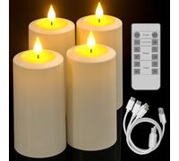 Yme Velas LED Recargables USB, 4 Piezas Vela LED Efecto Llama Velas Electricas Decorativas con Mando a Distancia para Halloween Navidad Fiesta Hogar Cara Decoración