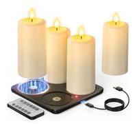 Yme Velas LED Recargables USB con Base de Carga, 4 Piezas Vela LED Efecto Llama Velas Electricas Decorativas con Mando a Distancia para Halloween Navidad Fiesta Hogar Cara Decoración
