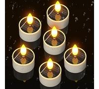 Yme Velas solares de té para exteriores, 6 luces LED parpadeantes del atardecer al amanecer, sin llama, para exteriores, impermeables, para linterna, ventana, jardín, camping, decoración del hogar