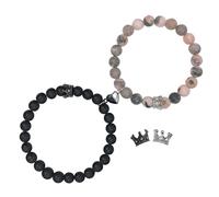 Ymeeaa Pulseras para parejas, pulseras de corona de rey y reina, pulseras a juego con corazón a juego, regalos de relación a larga distancia para novio y novia en aniversario, joyas para parejas, para