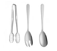 Ymeibe Juego de cuchara y tenedor de ensalada de acero inoxidable, utensilios de servir de metal con acabado suave y resistente, servidores de ensalada grandes para el hogar, cocina, fiesta, bufé