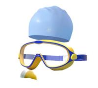 YMFF - Gafas de natación antivaho para niños, marco grande, visión amplia con correa ajustable, gafas de natación para niños y niñas de 3 a 14 años, con juego de gorro de natación a juego, multicolor