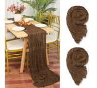 YMHPRIDE Lot de 2 Caminos de Mesa en lino en Marrón, 90 x 300 cm en Tela de Gasa Rústica, Marrón decoración de Mesa de Boda, Nappe para Fiesta de Ducha Nupcial, Decoraciones de Mesa