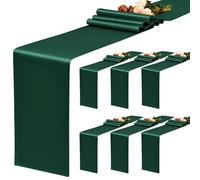 YMHPRIDE Paquete de 6 caminos de mesa de satén verde esmeralda, 12 x 72 pulgadas de largo, seda para decoración de bodas, fiestas de cumpleaños, color verde esmeralda