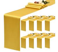 YMHPRIDE Paquete de 8 caminos de mesa de satén dorado, 12 x 72 pulgadas de largo, camino de mesa de seda para bodas, fiestas, cumpleaños, banquetes, decoración de mesa