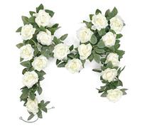 YMIFEEY 2Pcs 200cm Guirnaldas de Flores Artificiales Decoración Guirnalda Rosas Falsas Guirnalda Flores Colgantes Vides Artificiales Decorativas para Decoración de Jardín Boda Hotel (2*Blanco)