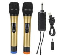 Ymiko Micrófono inalámbrico VHF Micrófono de Mano Dual Micrófono de Karaoke inalámbrico con convertidor y Adaptador para KTV, Karaoke, reuniones de Negocios, Discursos-Gold