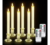 YMing 6 Velas Cónicas Sin Llama con Portavelas, 2 Piezas Temporizador de Control Remoto LED Velas de Pilar con Pilas Cera Real para Decoración de Halloween, Boda, Mesa, Hogar, Decoración Navideña