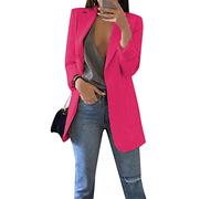 YMING Chaqueta para Mujeres Blazer Ligero Oficina Negocios Color Sólido Cuello Solapa Blazer Rosa Rojo S