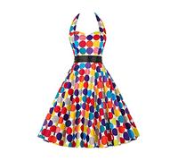 YMING Femenino Vestido Casual De Cuello Redondo Vestido Tunic De Cintura Alta Retro Audrey Hepburn Vestido Cinturón Multicolor M