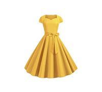 YMING Mujer Cóctel Tea Party Dress Elegante Vestido De Baile De Palabra A Audrey Hepburn Swinger Dress Pure Amarillo M