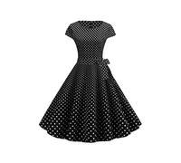YMING Mujer Vestido De Fiesta De Baile De Manga Corta Vestido De Fiesta Audrey Hepburn con Cinturón Vestido De Midi Punto Negro M