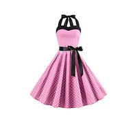 YMING Mujer Wave Point Party Dress Retro Night Dream with Belt Swing Dance Dress Rosa M