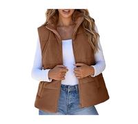 YMING Mujeres Básico Suave Elegante Viaje Simple Estilo Chaleco Corduroy Regular Lindo Elegante Chaleco Vintage Marrón XL