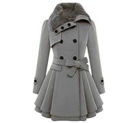 YMING Mujeres Chaqueta Chaqueta De Mezcla De Lana Chaqueta De Manga Larga Trench Coat De Pecho Con Cinturón Gris XS