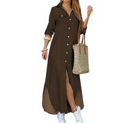YMING Mujeres Maxi Vestidos Cuello En V Camisa Vestidos Mangas Enrolladas Vestido Informal con Botones Vestidos Largos De Verano