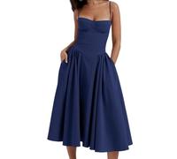 YMING Mujeres Ruched Bequemes Vestido Midi Azul Marino L