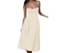 YMING Mujeres Rückenloses Vestido Casual Midi Albaricoque S