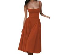 YMING Mujeres Vestido Midi De Corte A con Volantes Y Cintura Alta Naranja L