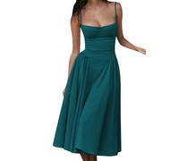 YMING Mujeres Vestido Midi Retro Ligero Y Sin Mangas Turquesa M