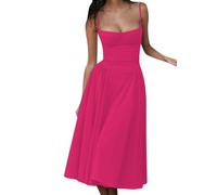 YMING Mujeres Vestido Retro Sommer Midi Rojo Rosa XL