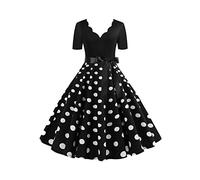 YMING Vestido de Manga Corta para Mujer Cuello en V Vestido Vintage Audrey Hepburn Negro XXL