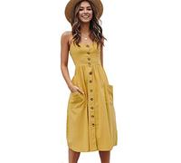 YMING Vestido De Verano De Una Línea para Mujer Vestido Bohemio Informal Vestido Sin Mangas Amarillo XXL