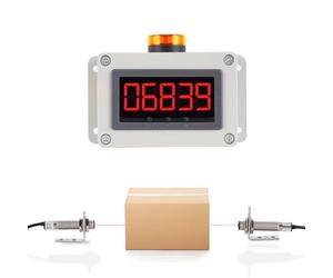 YMJOINMX Contador de pantalla LED digital de hasta 99999, distancia de detección del sensor de 32 pies, ajuste de alarma, para líneas de producción y cintas transportadoras, CA 100-240 V