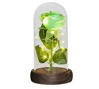 Ymnilian Rosa Eterna, Rosa Eterna Natural Preservada Regalos for Ella Rosa eterna en cúpula de Cristal Artificial Forever Flower Light for el día la Madre for Mujeres(Green Flower)