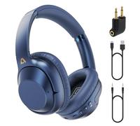 YMOO Cascos Inalambricos Bluetooth con Cancelación Activa Ruido, Auriculares Diadema con Mic para TV/PC/Viajes, 75H Plegable Headphones con 3,5mm Cable y Adaptador Avión, Hi-Res Audio, Azul Oscuro